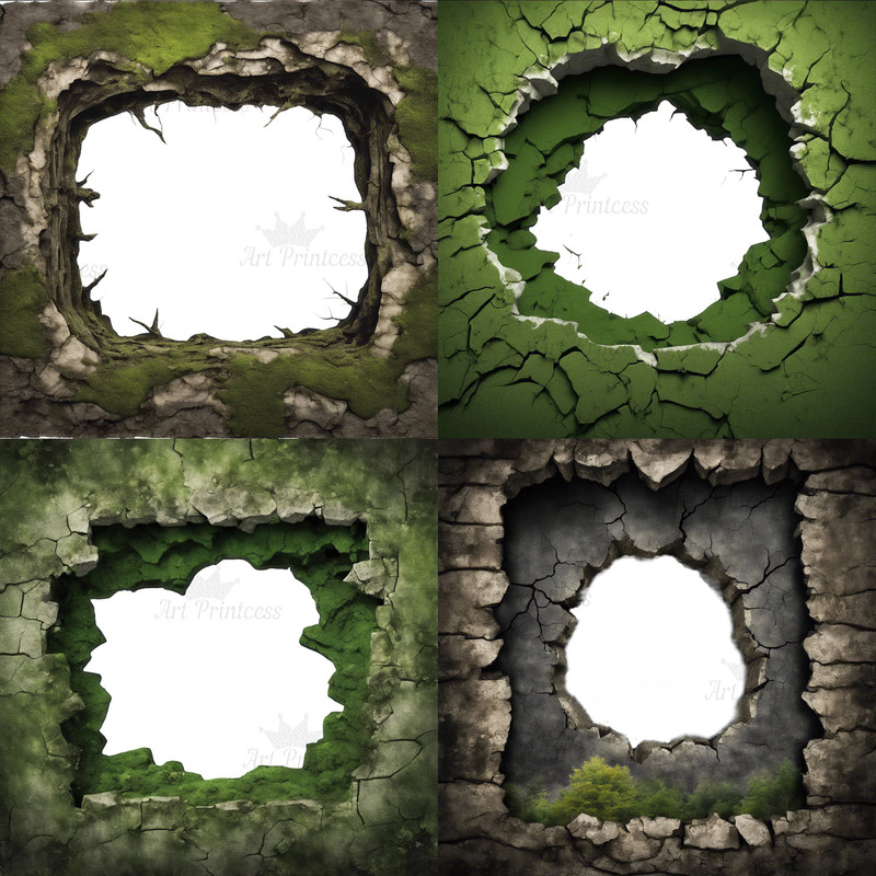 Breakthrough Wall Crack 3D Effect Border Frame Rock Cave Entrance Hole 3D Woodland Overlays Wildern 8