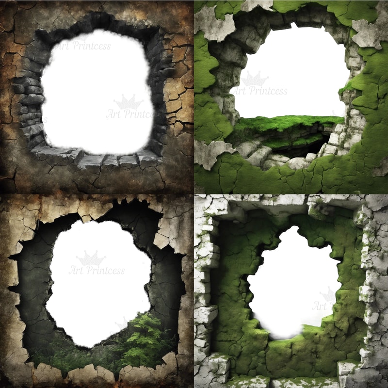 Breakthrough Wall Crack 3D Effect Border Frame Rock Cave Entrance Hole 3D Woodland Overlays Wild Fo 1