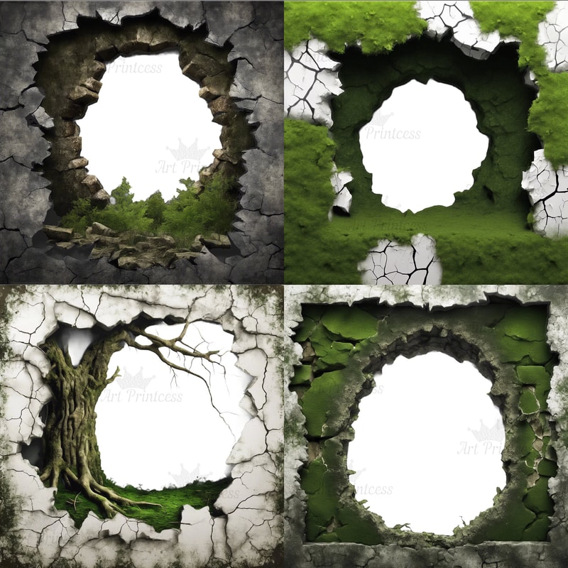 Breakthrough Wall Crack 3D Effect Border Frame Rock Cave Entrance Hole 3D Woodland Overlays Wild Fo 4