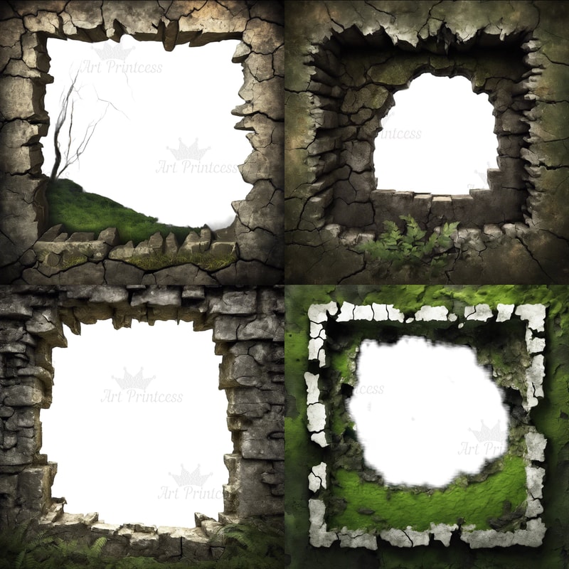 Breakthrough Wall Crack 3D Effect Border Frame Rock Cave Entrance Hole 3D Woodland Overlays Wild Fo 5