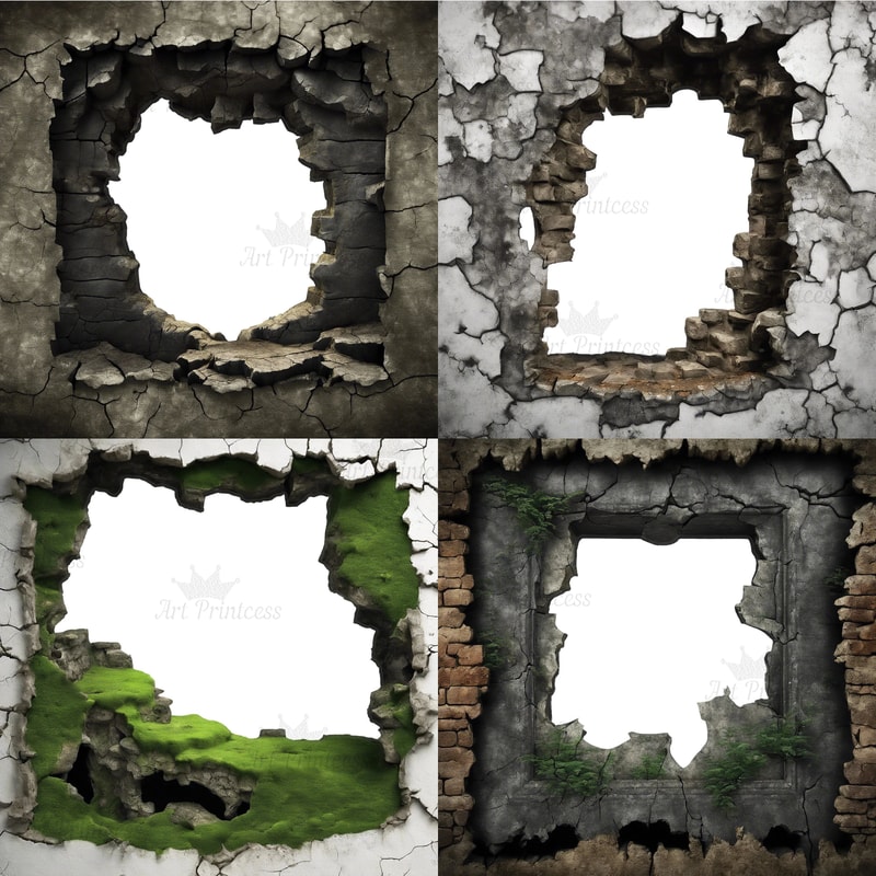 Breakthrough Wall Crack 3D Effect Border Frame Rock Cave Entrance Hole 3D Woodland Overlays Wild Fo 7