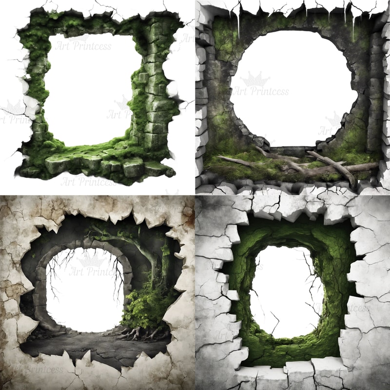 Breakthrough Wall Crack 3D Effect Border Frame Rock Cave Entrance Hole 3D Woodland Overlays Wild Fo 8