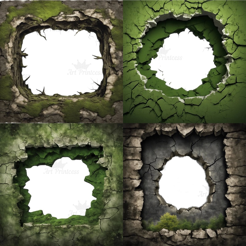 Breakthrough Wall Crack 3D Effect Border Frame Rock Cave Entrance Hole 3D Woodland Overlays Wild Fo 9