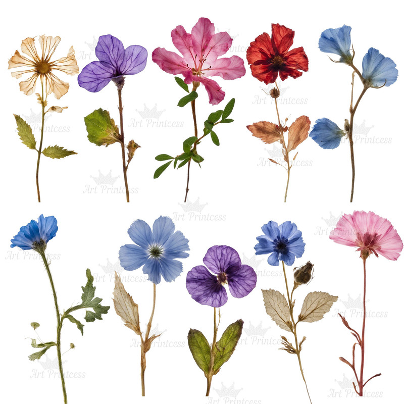 Real Dried Pressed Wildflowers Photo Clipart Bundle PNG Dried Plants Transparent Background Digital 1