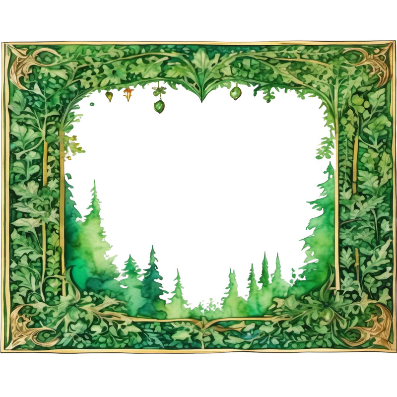Watercolor Forest Frame Clipart Digital Paper Crafts Frame Border Clipart Card Making Clipart Invit 0