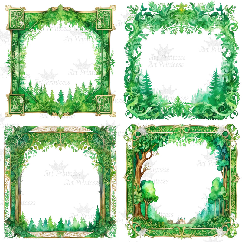 Watercolor Forest Frame Clipart Digital Paper Crafts Frame Border Clipart Card Making Clipart Invit 3