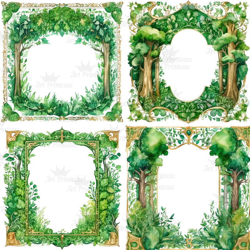 Watercolor Forest Frame Clipart Digital Paper Crafts Frame Border Clipart Card Making Clipart Invit 4
