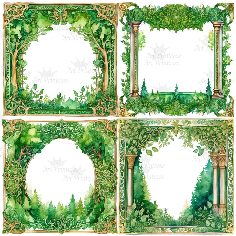 Watercolor Forest Frame Clipart Digital Paper Crafts Frame Border Clipart Card Making Clipart Invit 6