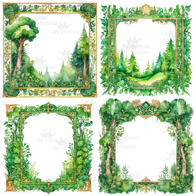 Watercolor Forest Frame Clipart Digital Paper Crafts Frame Border Clipart Card Making Clipart Invit 7