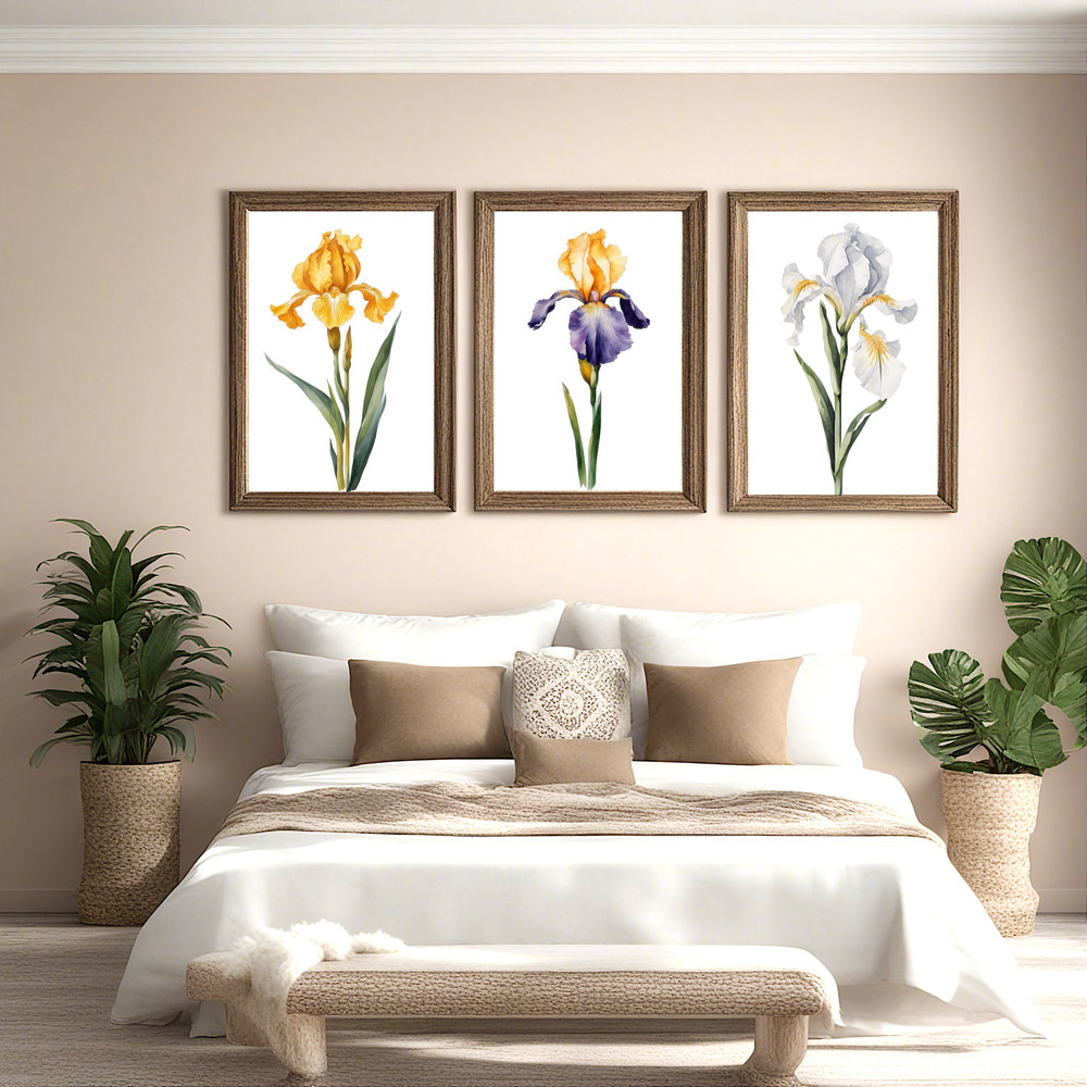 Watercolor Iris Flower Clipart PNG White Purple Pink Golden Iris Flower Digital Download Graphics B 1