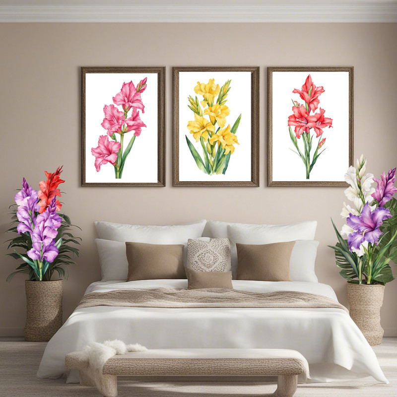 Gladiolus Flower Watercolor Clipart PNG Gladiolus Flower Single Stalks Illustrations Printable Gard 1