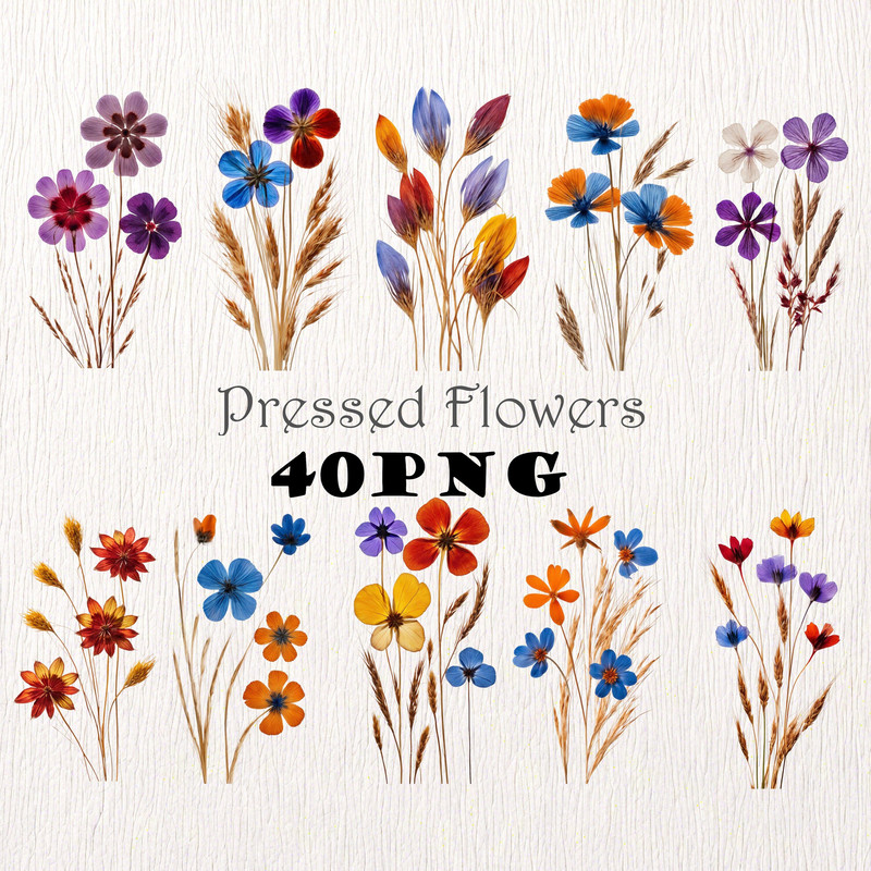 Real Dried Pressed Wildflowers Photo Clipart Bundle PNG Dried Plants PNG Transparent Background Pre 0