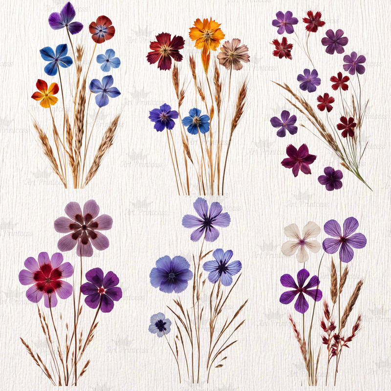 Real Dried Pressed Wildflowers Photo Clipart Bundle PNG Dried Plants PNG Transparent Background Pre 3
