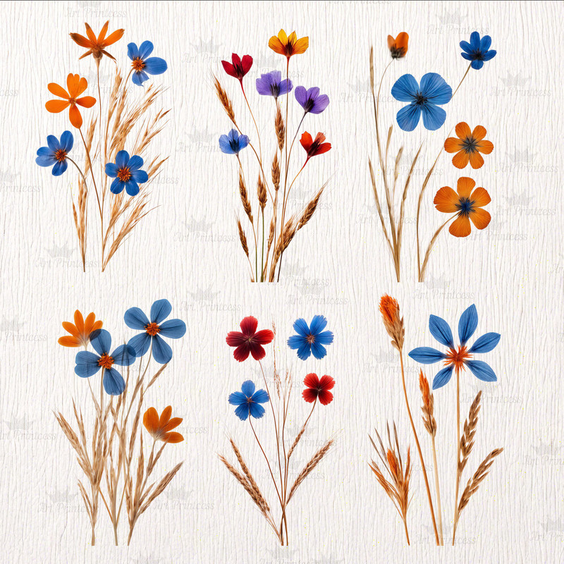 Real Dried Pressed Wildflowers Photo Clipart Bundle PNG Dried Plants PNG Transparent Background Pre 6