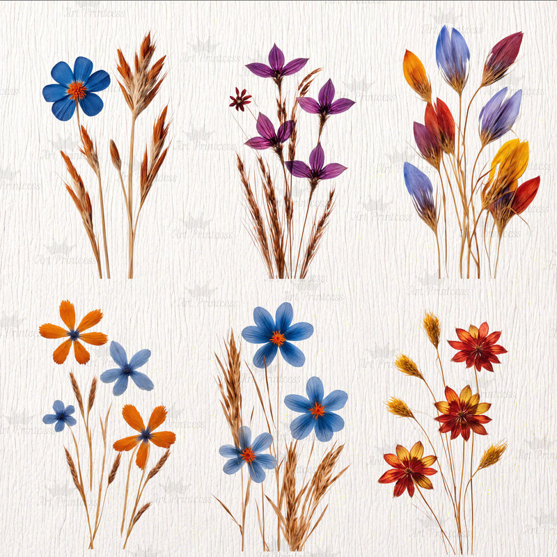 Real Dried Pressed Wildflowers Photo Clipart Bundle PNG Dried Plants PNG Transparent Background Pre 7