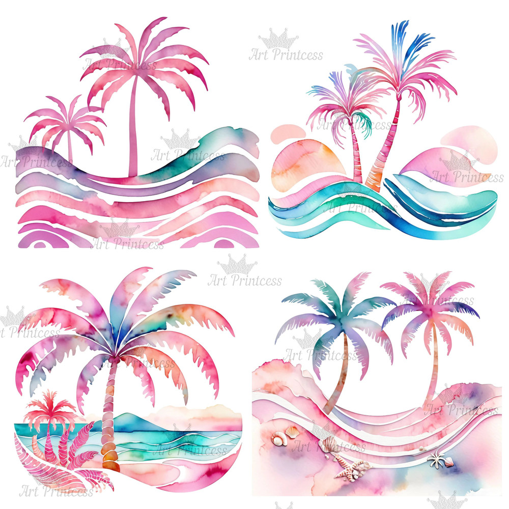 Preppy Palm Tree Watercolor Clipart PNG Pastel Tropical Palm Tree Graphics Transparent Background D 0