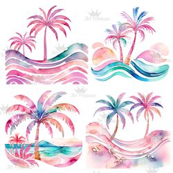 preppy palm tree watercolor clipart png pastel tropical palm tree graphics transparent background digital download