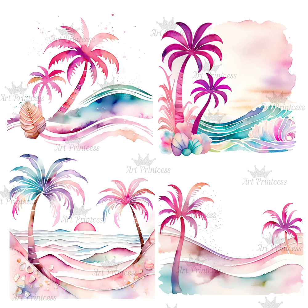 Preppy Palm Tree Watercolor Clipart PNG Pastel Tropical Palm Tree Graphics Transparent Background D 2