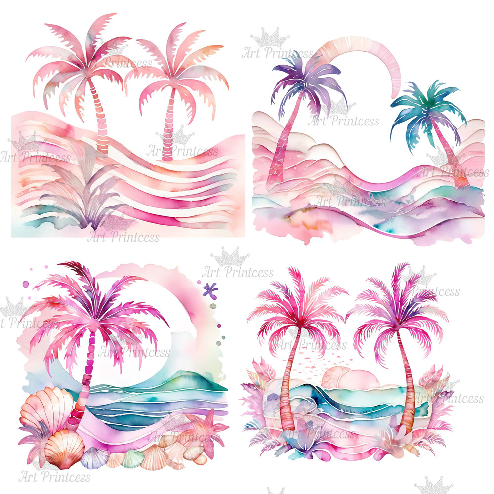 Preppy Palm Tree Watercolor Clipart PNG Pastel Tropical Palm Tree Graphics Transparent Background D 5