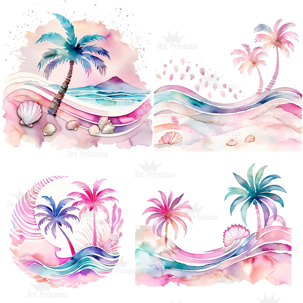 Preppy Palm Tree Watercolor Clipart PNG Pastel Tropical Palm Tree Graphics Transparent Background D 9