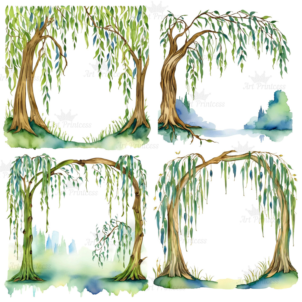 Weeping Willow Tree Border Frame Transparent Background Clipart Bundle For DIY Invitations Cards Pr 7