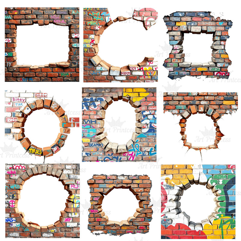 Grunge Brick Graffiti Wall Frame PNG Clipart Urban Brick Overlay Digital Download For Photo Editing 7