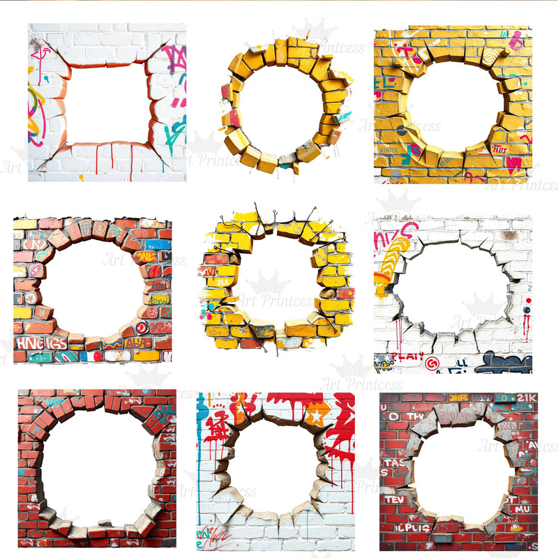Grunge Brick Graffiti Wall Frame PNG Clipart Urban Brick Overlay Digital Download For Photo Editing 9