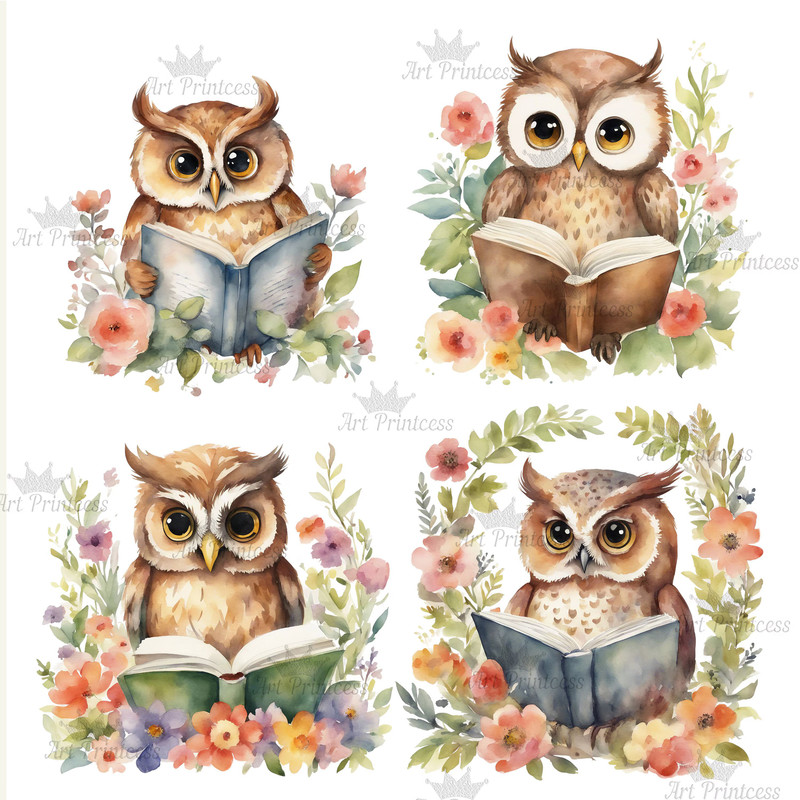 Cute Forest Animals Reading Books Watercolor Clipart Bundle Printable Educational Floral Forest Ani 2