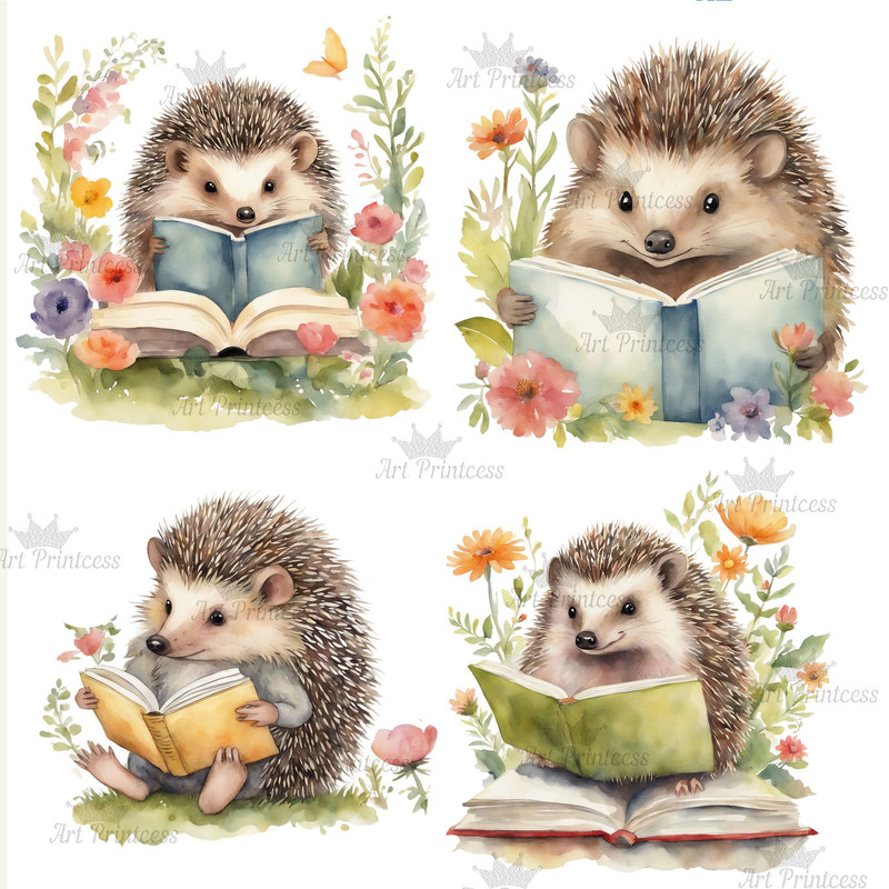 Cute Forest Animals Reading Books Watercolor Clipart Bundle Printable Educational Floral Forest Ani 3