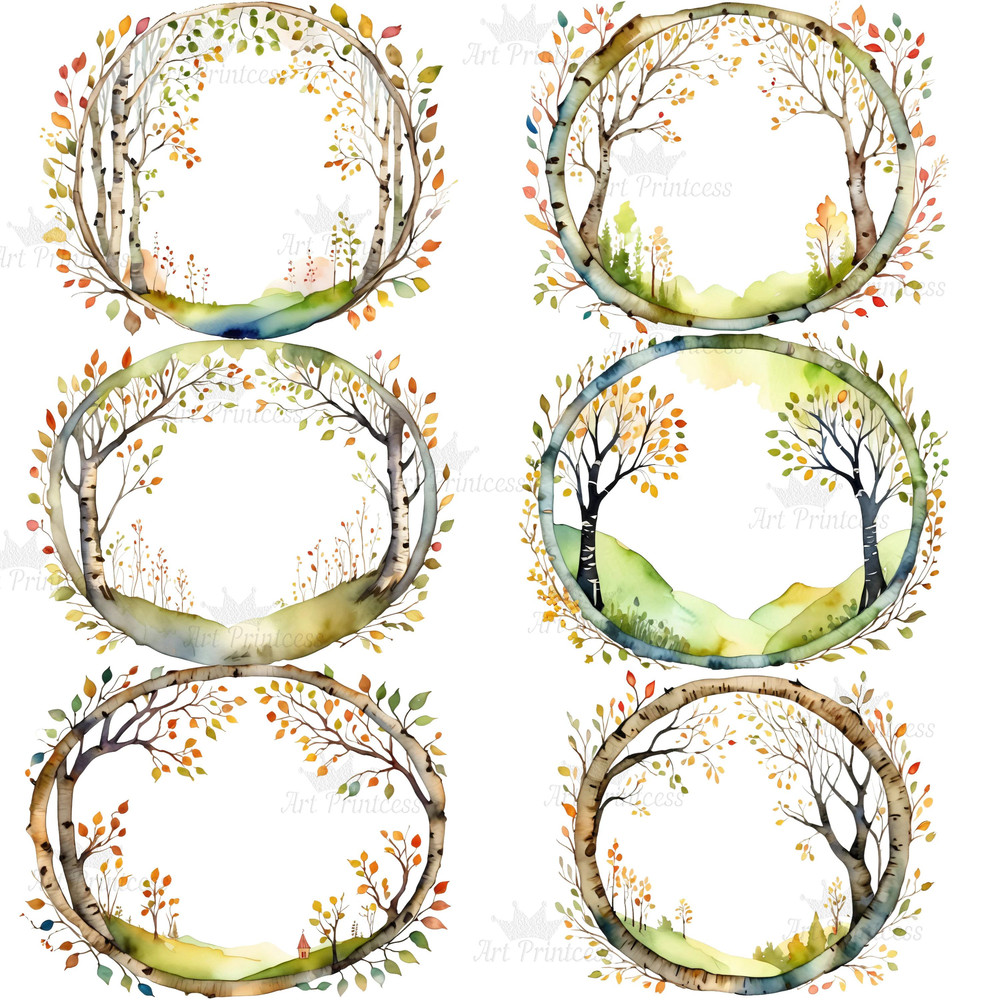 Watercolor Birch Tree Border Frames Clipart Birch Tree Borders Transparent Background Birch Tree Ov 8