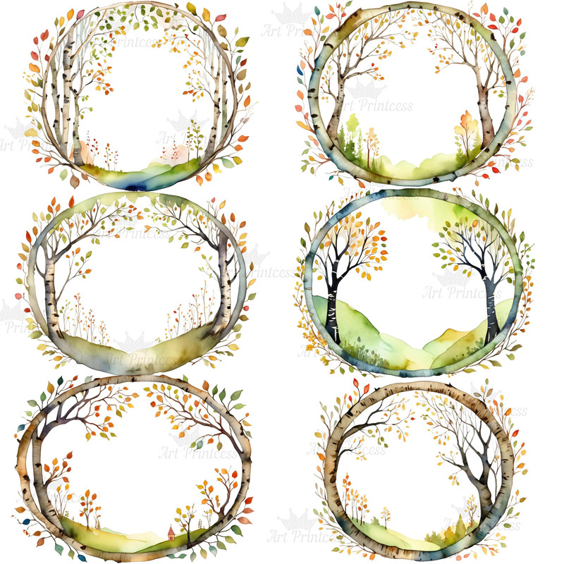 Watercolor Birch Tree Border Frames Clipart Birch Tree Borders Transparent Background Birch Tree Ov 8