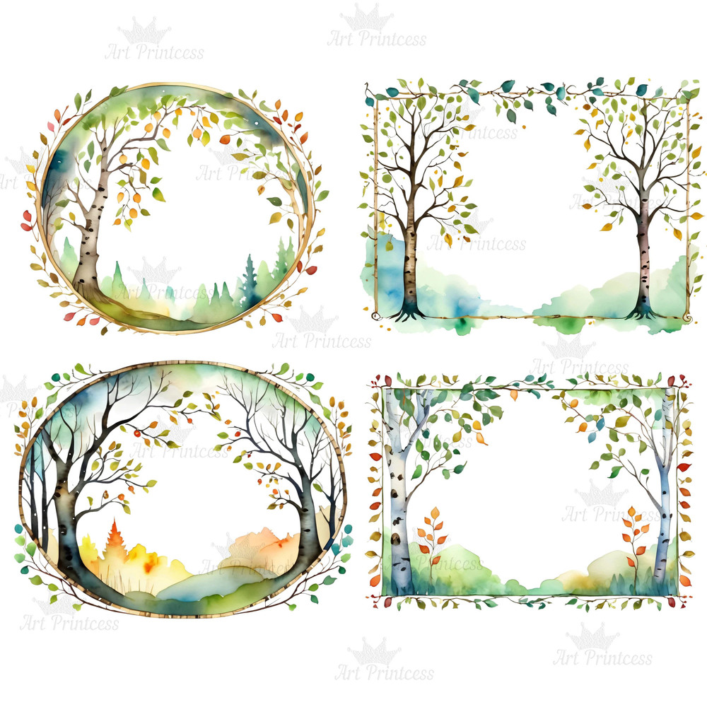 Watercolor Birch Tree Border Frames Clipart Birch Tree Borders Transparent Background Birch Tree Ov 5