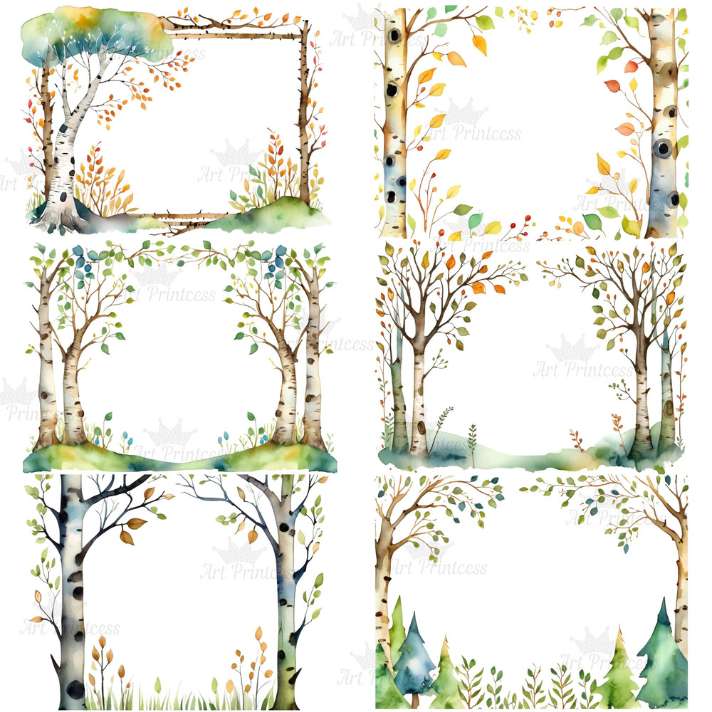 Watercolor Birch Tree Border Frames Clipart Birch Tree Borders Transparent Background Birch Tree Ov 9