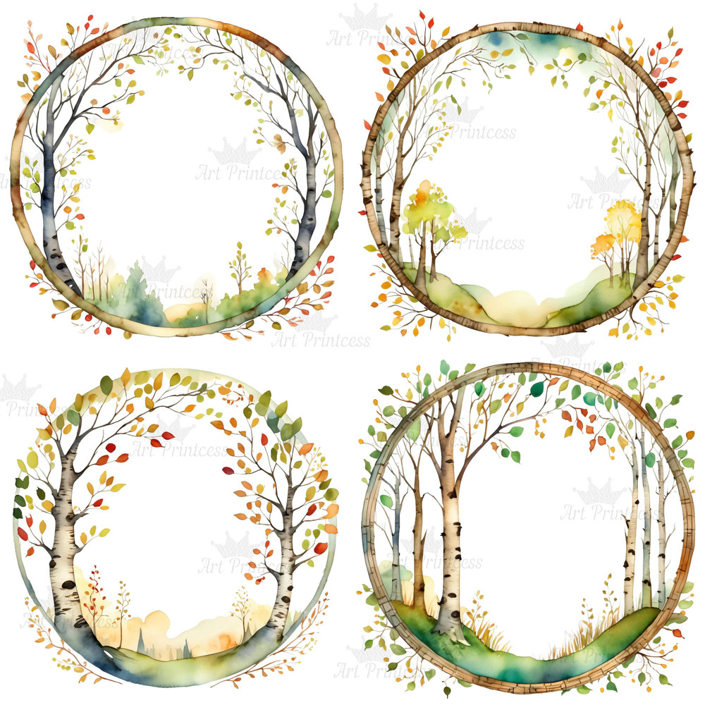 Watercolor Birch Tree Border Frames Clipart Birch Tree Borders Transparent Background Birch Tree Ov 1