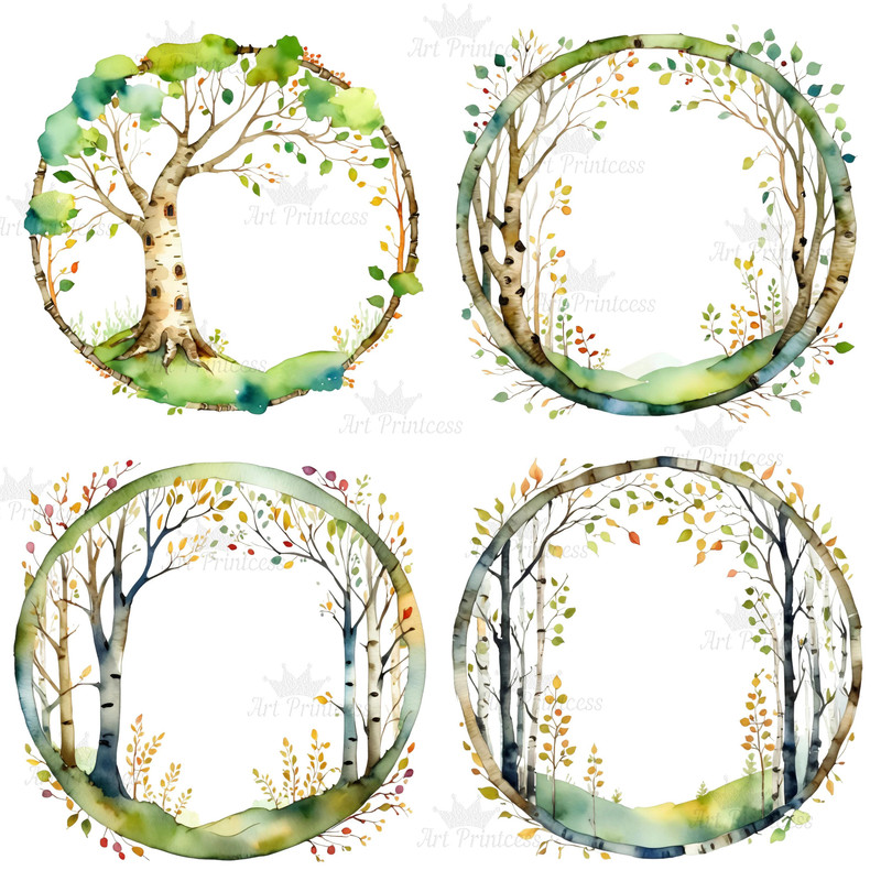 Watercolor Birch Tree Border Frames Clipart Birch Tree Borders Transparent Background Birch Tree Ov 3