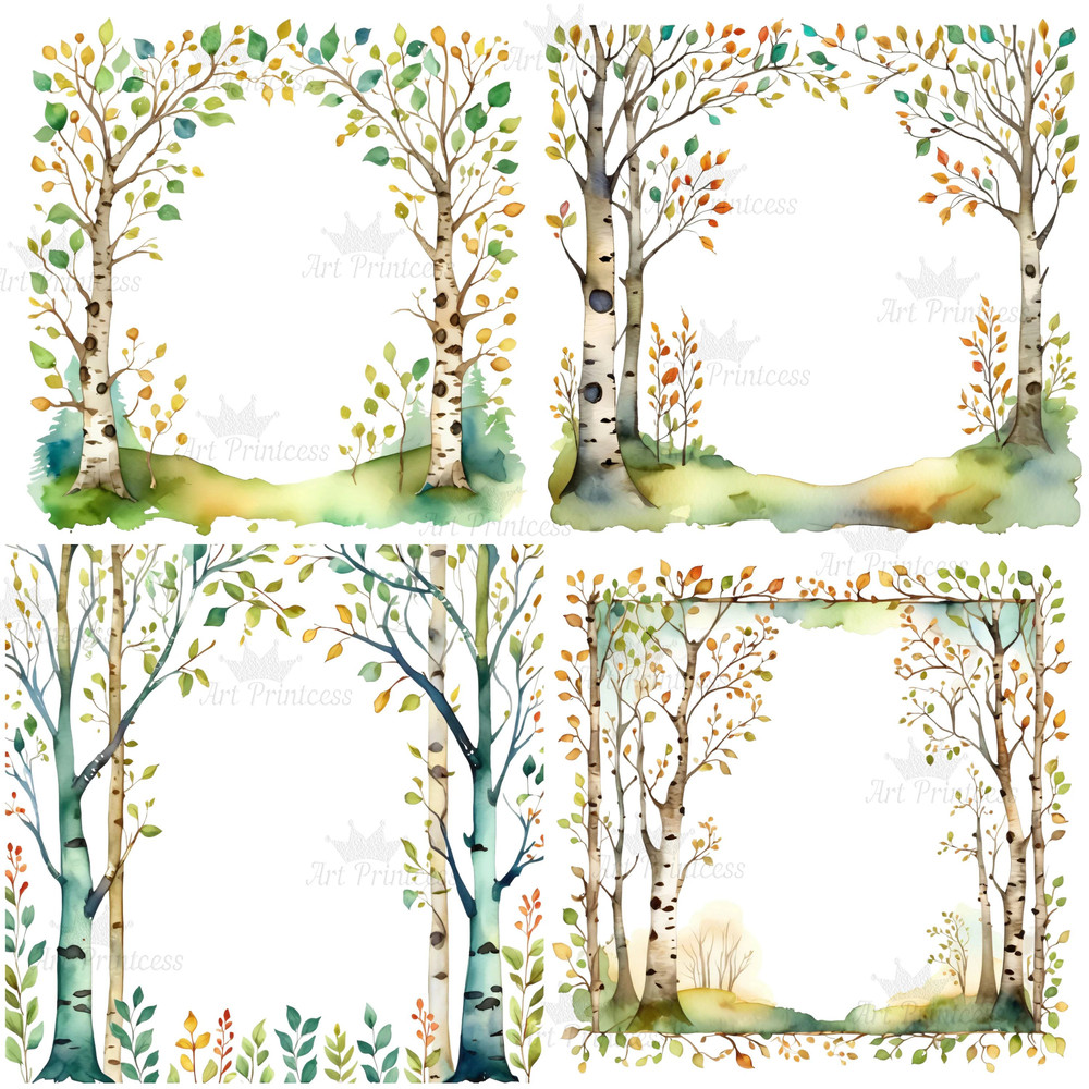 Watercolor Birch Tree Border Frames Clipart Birch Tree Borders Transparent Background Birch Tree Ov 2