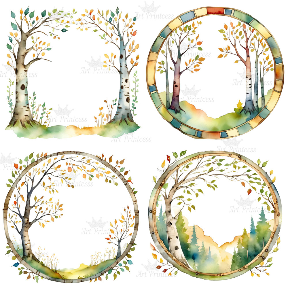Watercolor Birch Tree Border Frames Clipart Birch Tree Borders Transparent Background Birch Tree Ov 7