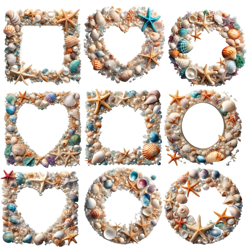 Coastal Tropical Photo Frames Clipart PNG Digital Download Bundle Beach Overlays Nautical Borders O 6