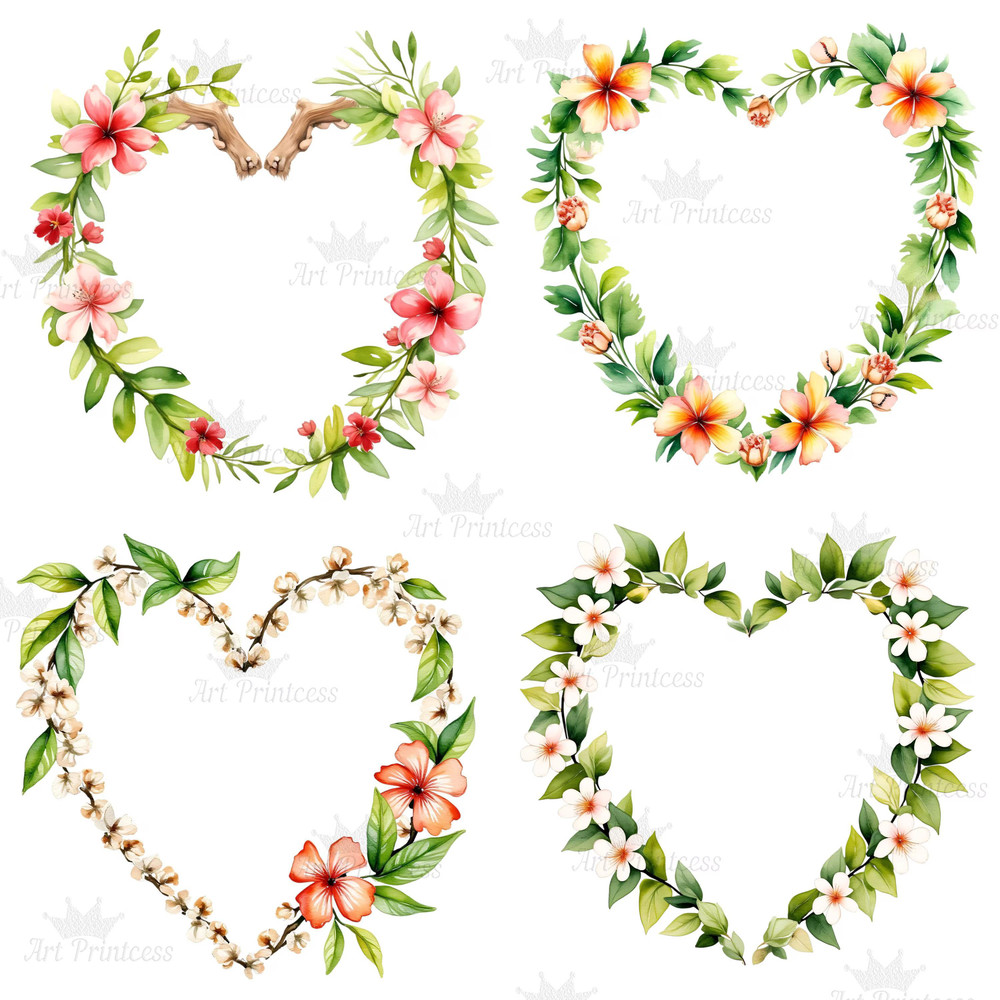 Tropical Heart Frame PNG Clipart Romantic Tropical Frame Overlays For Sublimation DIY Crafts  Digit 5