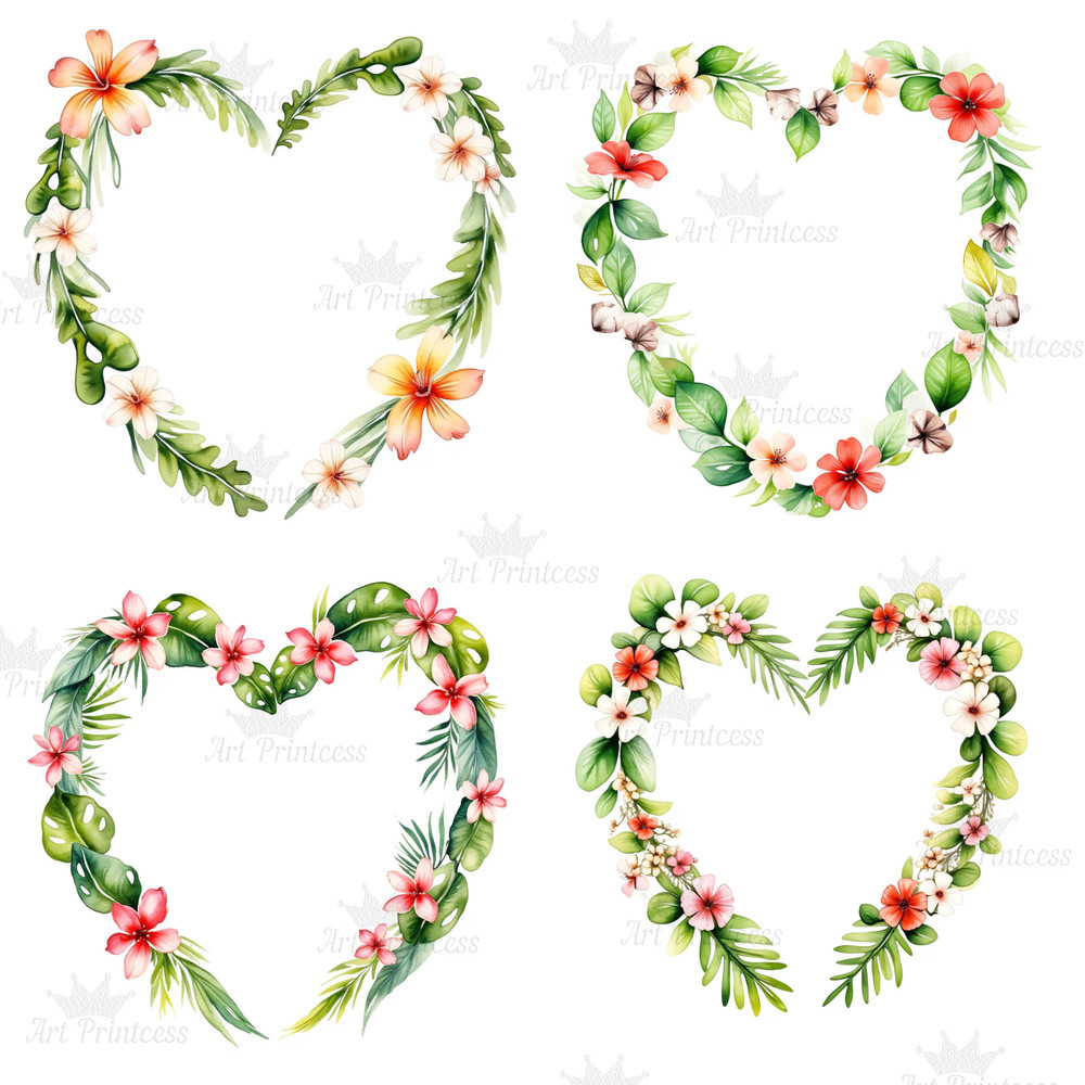 Tropical Heart Frame PNG Clipart Romantic Tropical Frame Overlays For Sublimation DIY Crafts  Digit 6