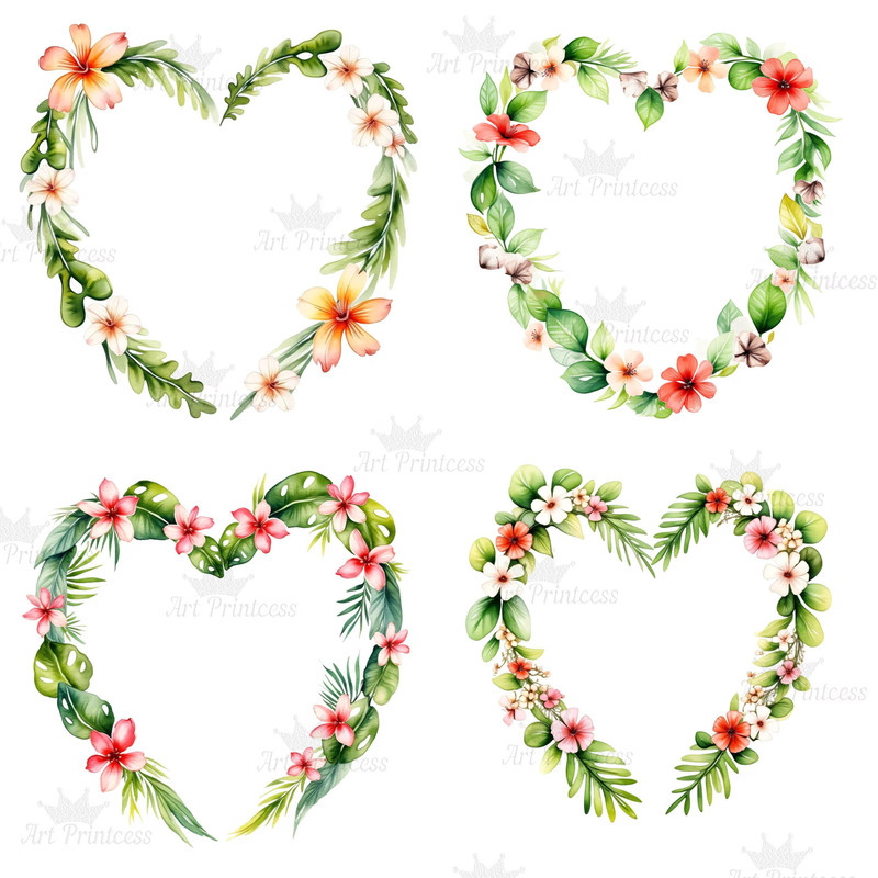 Tropical Heart Frame PNG Clipart Romantic Tropical Frame Overlays For Sublimation DIY Crafts  Digit 6