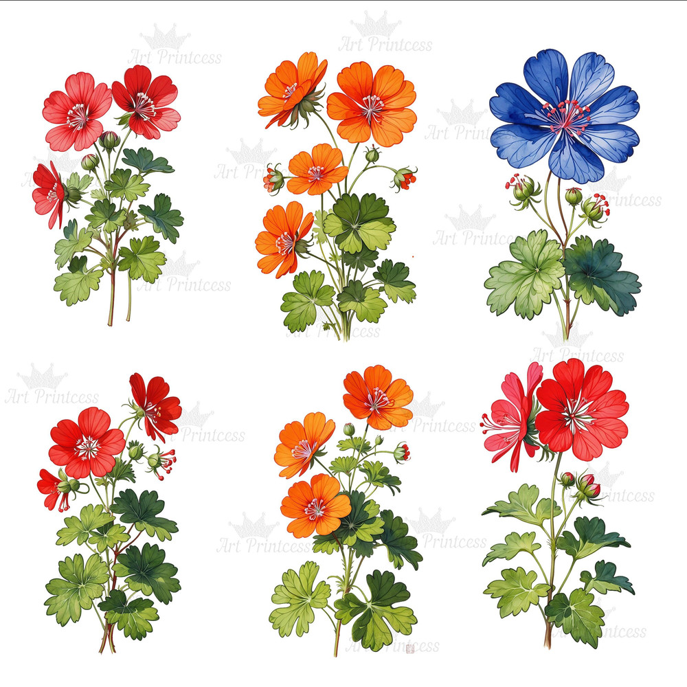 Watercolor Geranium Flower Clipart 50 PNG Red Purple White Pink Geranium Graphics Garden Flowers Cl 3