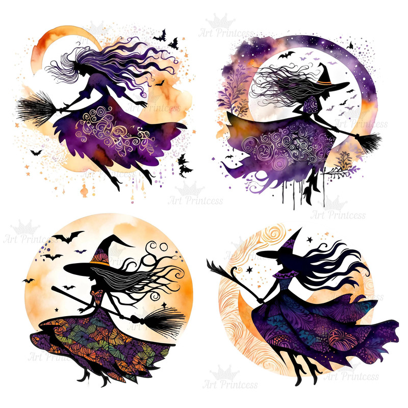 50 Tropical Watercolor Floral Halloween Witch Clipart Bundle Digital Download Halloween Witch Graph 1