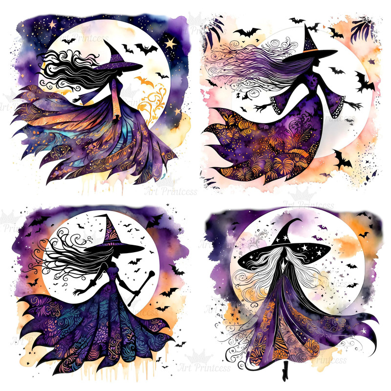 50 Tropical Watercolor Floral Halloween Witch Clipart Bundle Digital Download Halloween Witch Graph 5