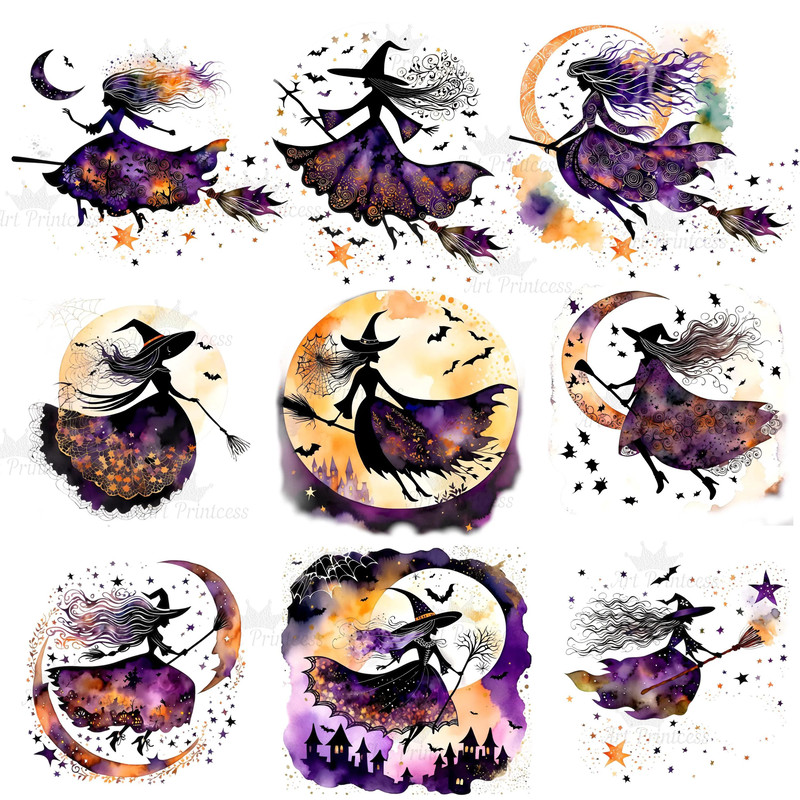 50 Tropical Watercolor Floral Halloween Witch Clipart Bundle Digital Download Halloween Witch Graph 8
