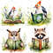 Cute Forest Animals Reading Books Clipart Cute Watercolor Woodland Creatures PNG Digital Download S 8