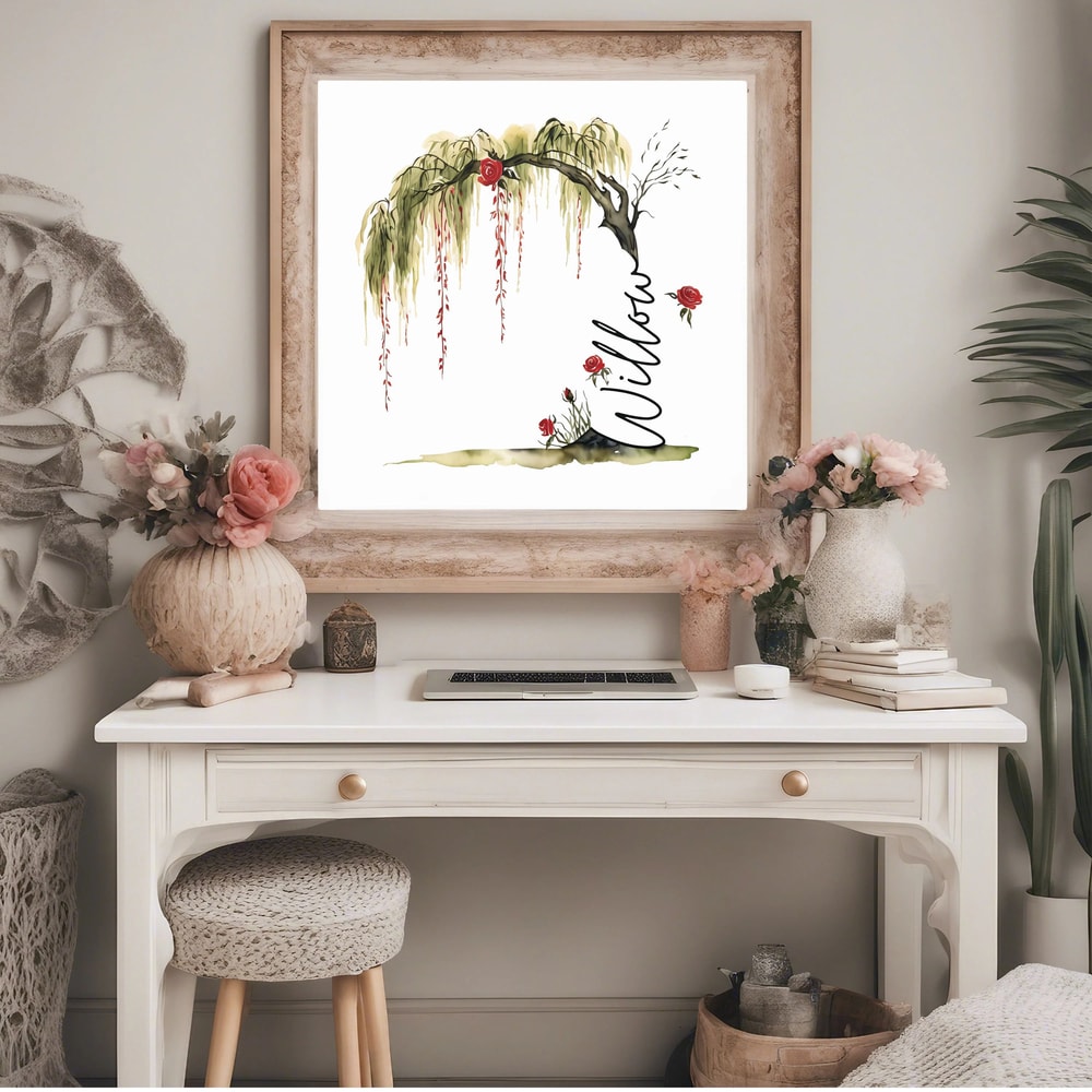 Weeping Willow Tree Watercolor Digital Wall Art Print Willow Tree Name Room Decor Custom Name Willo 3