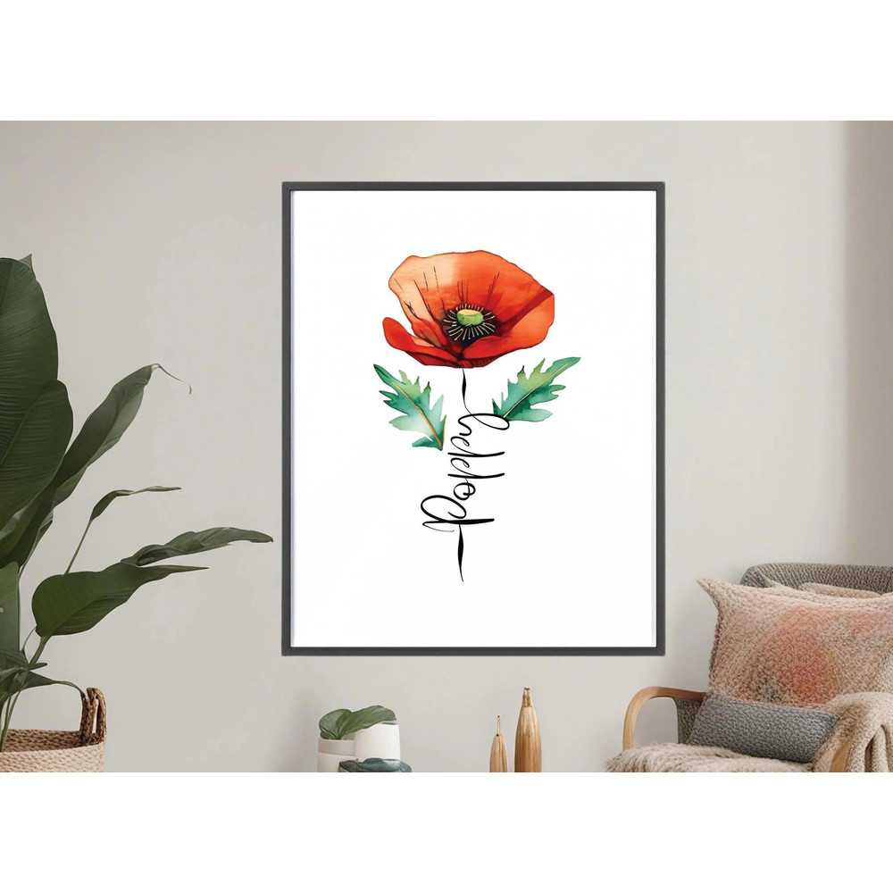 Poppy Flower Custom Name Digital Wall Art Print Poppy Flower Printable Room Decor Custom Name Poppy 3