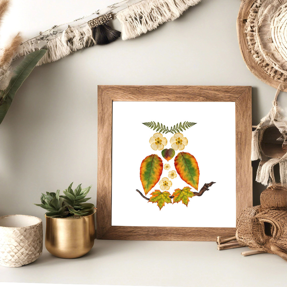 Pressed Wildflowers Art Printable Wall Decor Pressed Buttercups Flowers Wall Decor Floral Owl Art P