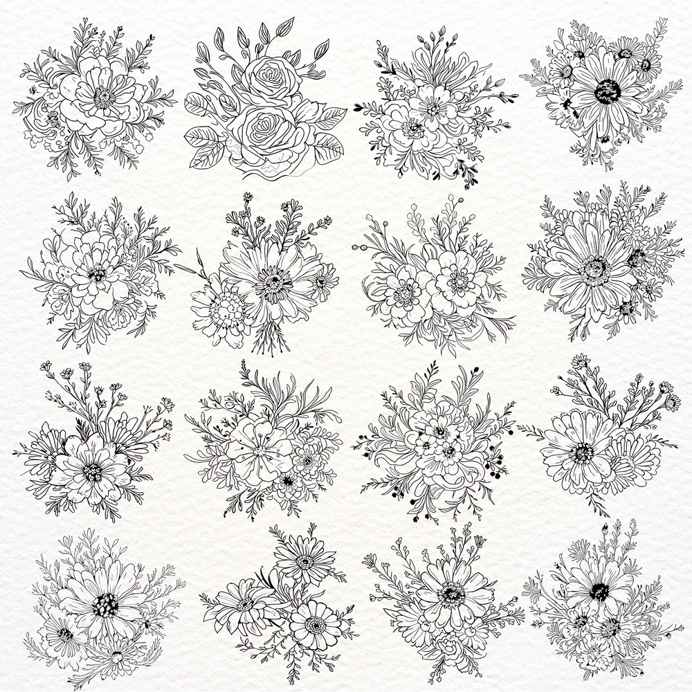 Minimalist Doodle Flowers Clipart Bundle PNG SVG Boho Flowers Outlines PNG Doodle Flowers Sublimati 2